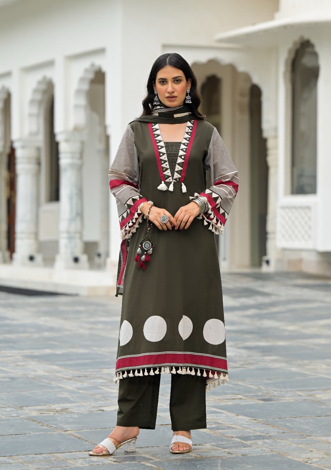 Cotton Suit Set with Embroidery, Mirror & Lace Work | Rakhi Special Collection