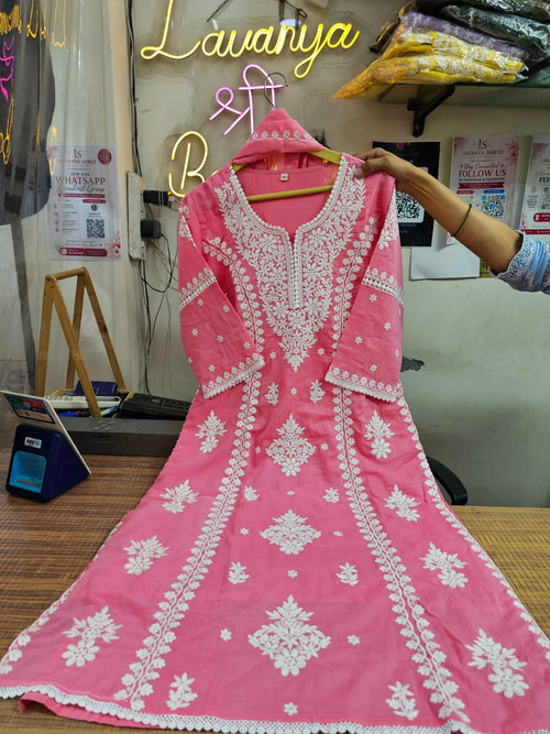 Cotton 3-Piece A-Line Suit | Embroidery & Lace Work |