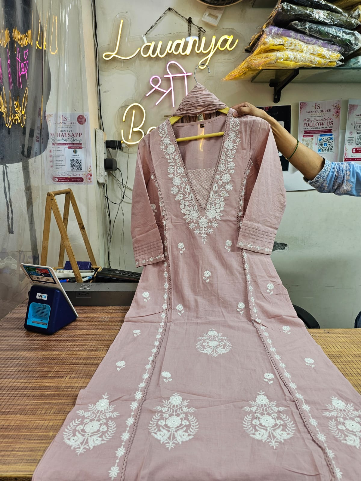 Cotton 3-Piece A-Line Suit with Lining  Peach