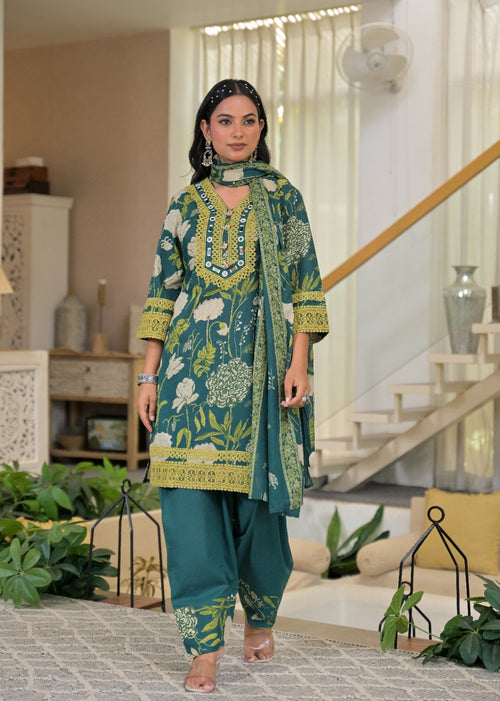 Red floral salwar suit with dupatta – full front pose