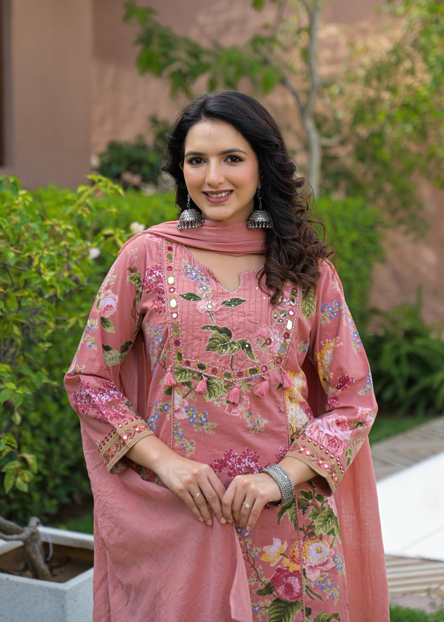 Cotton Suit Premium Quality with Pant & Dupatta | Floral Print