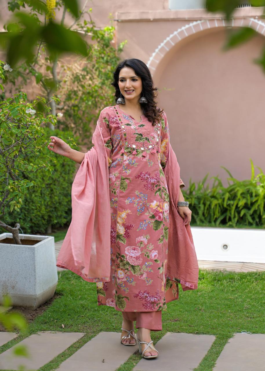 Cotton Suit Premium Quality with Pant & Dupatta | Floral Print