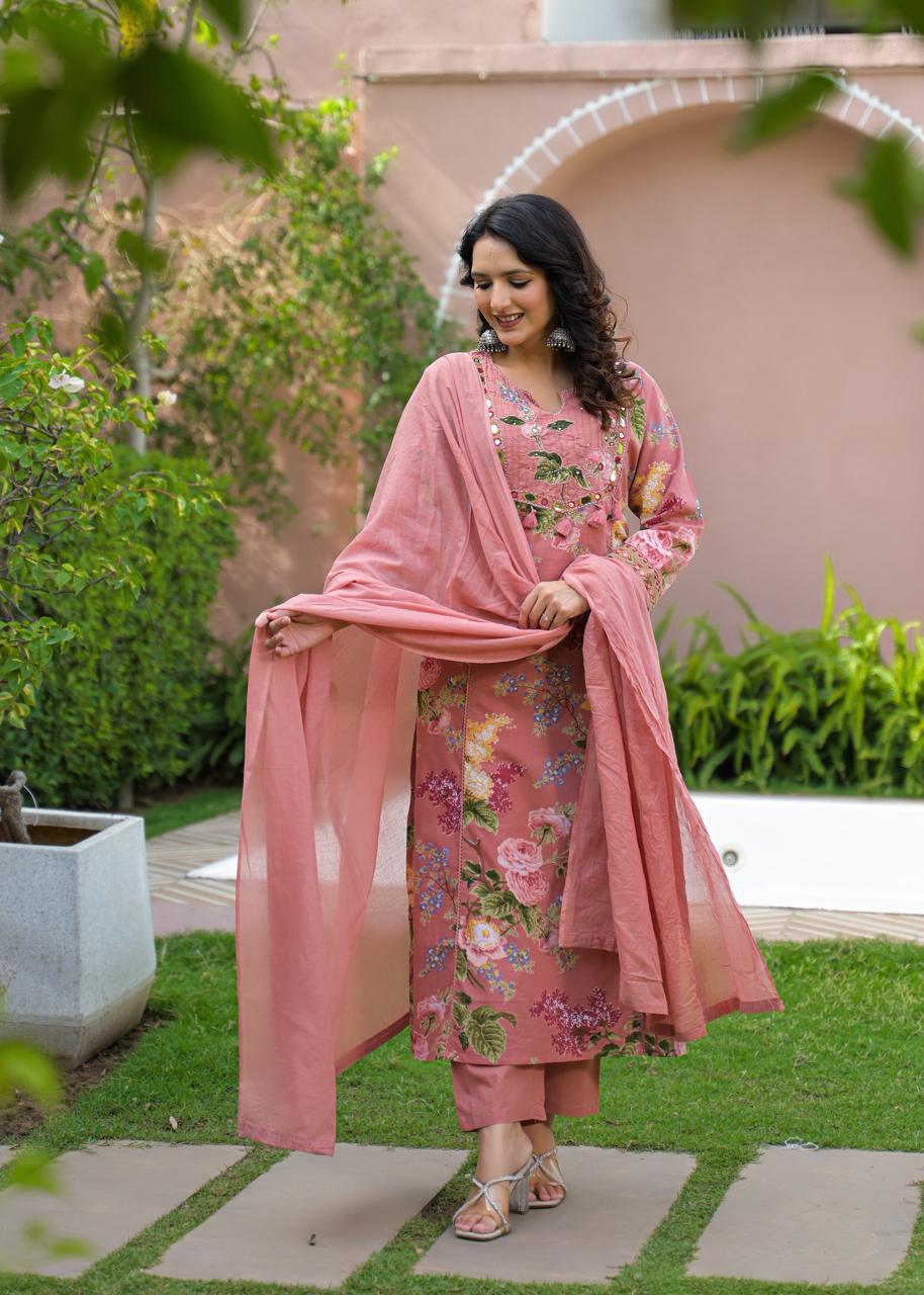 Cotton Suit Premium Quality with Pant & Dupatta | Floral Print