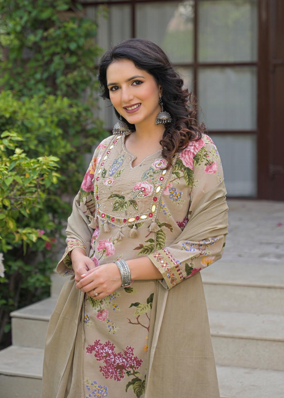 Cotton Suit Premium Quality with Pant & Dupatta | Floral Print
