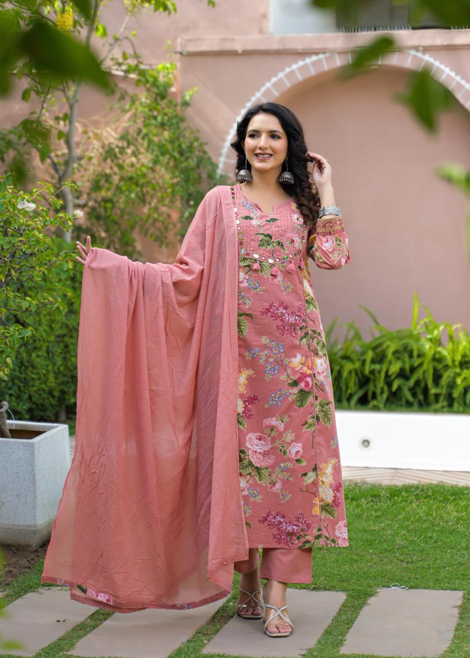 Cotton Suit Premium Quality with Pant & Dupatta | Floral Print