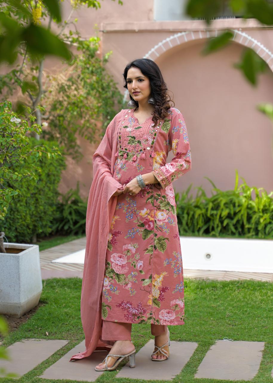 Cotton Suit Premium Quality with Pant & Dupatta | Floral Print