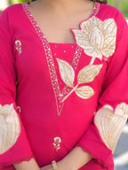 Rani pink premium cotton suit – smiling outdoor portrait with dupatta