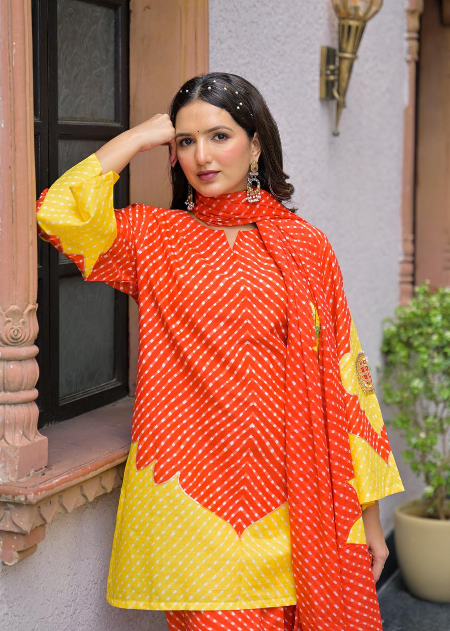 Premium Cotton 3-Pcs Suit with Appliqué Work & Hand Embroidery