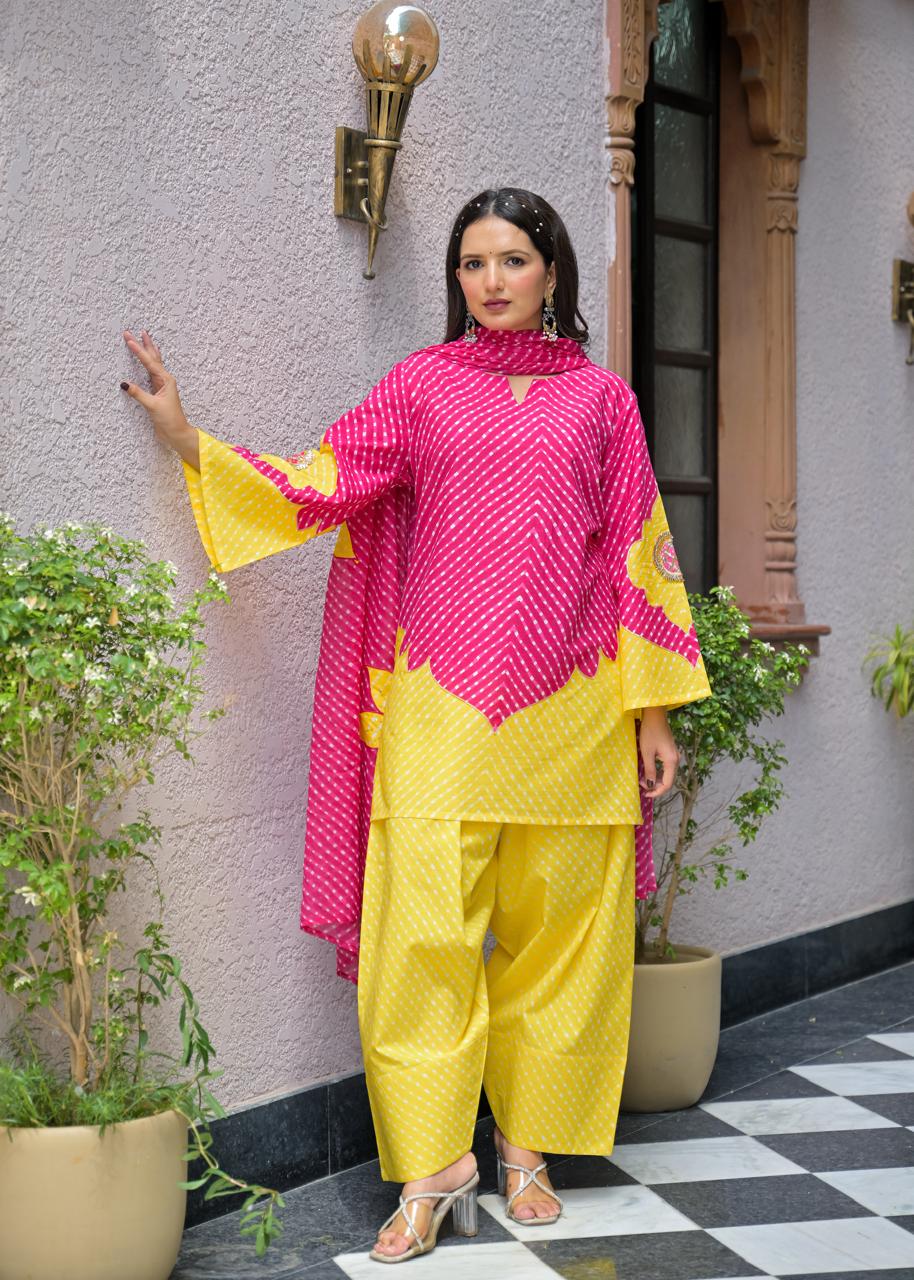 Premium Cotton 3-Pcs Suit with Appliqué Work & Hand Embroidery
