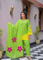 Premium Cotton 3-Pcs Suit with Appliqué Work & Hand Embroidery