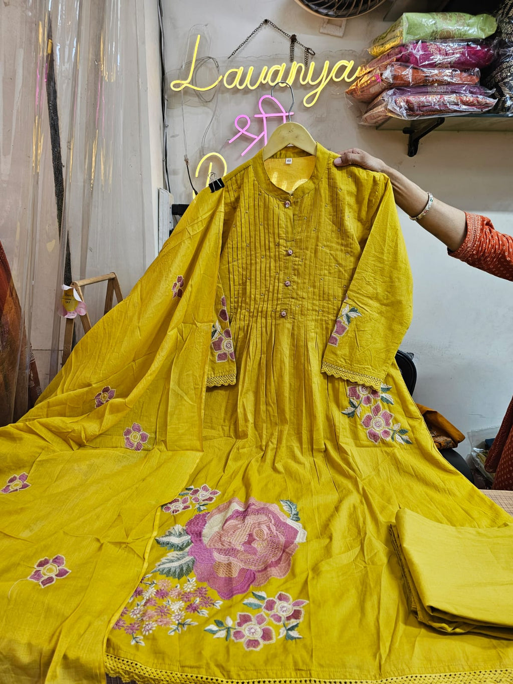 Cotton Suit Set with Embroidery lace work