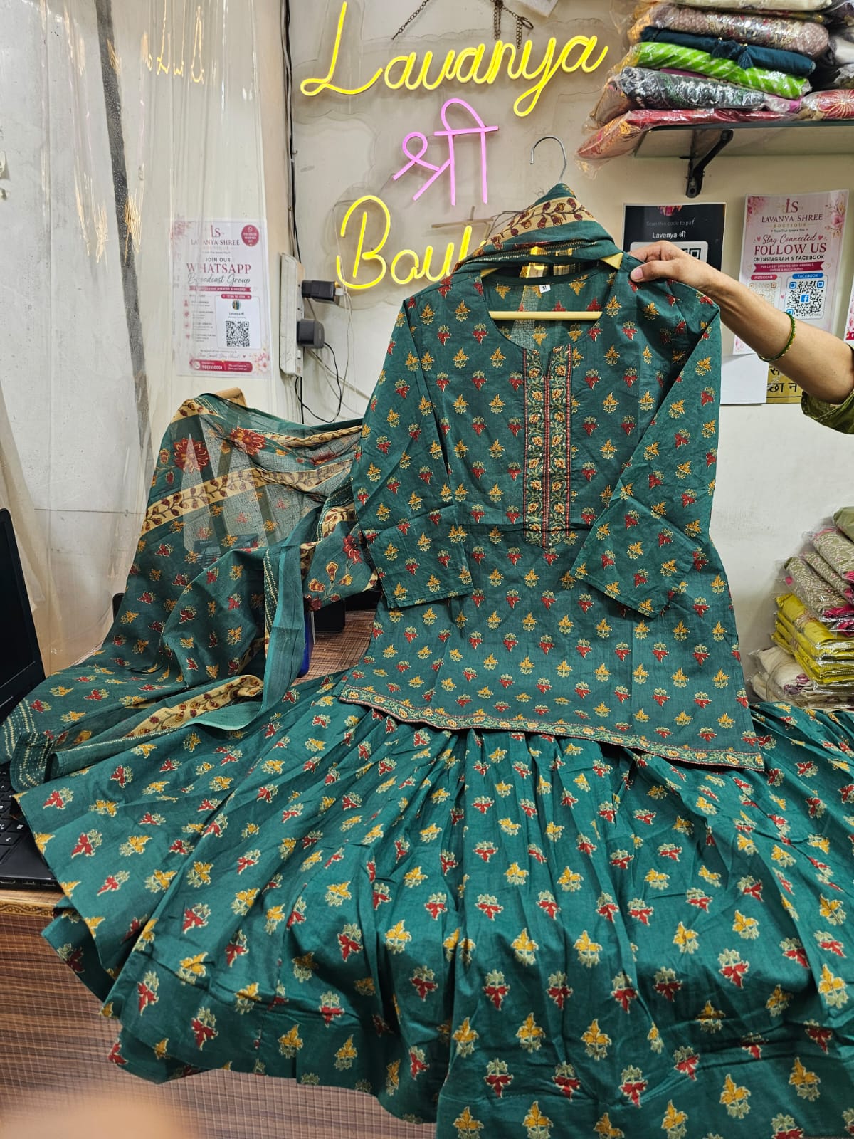 Short Kurti with Skirt & Dupatta | Premium Cotton | Navy & Red