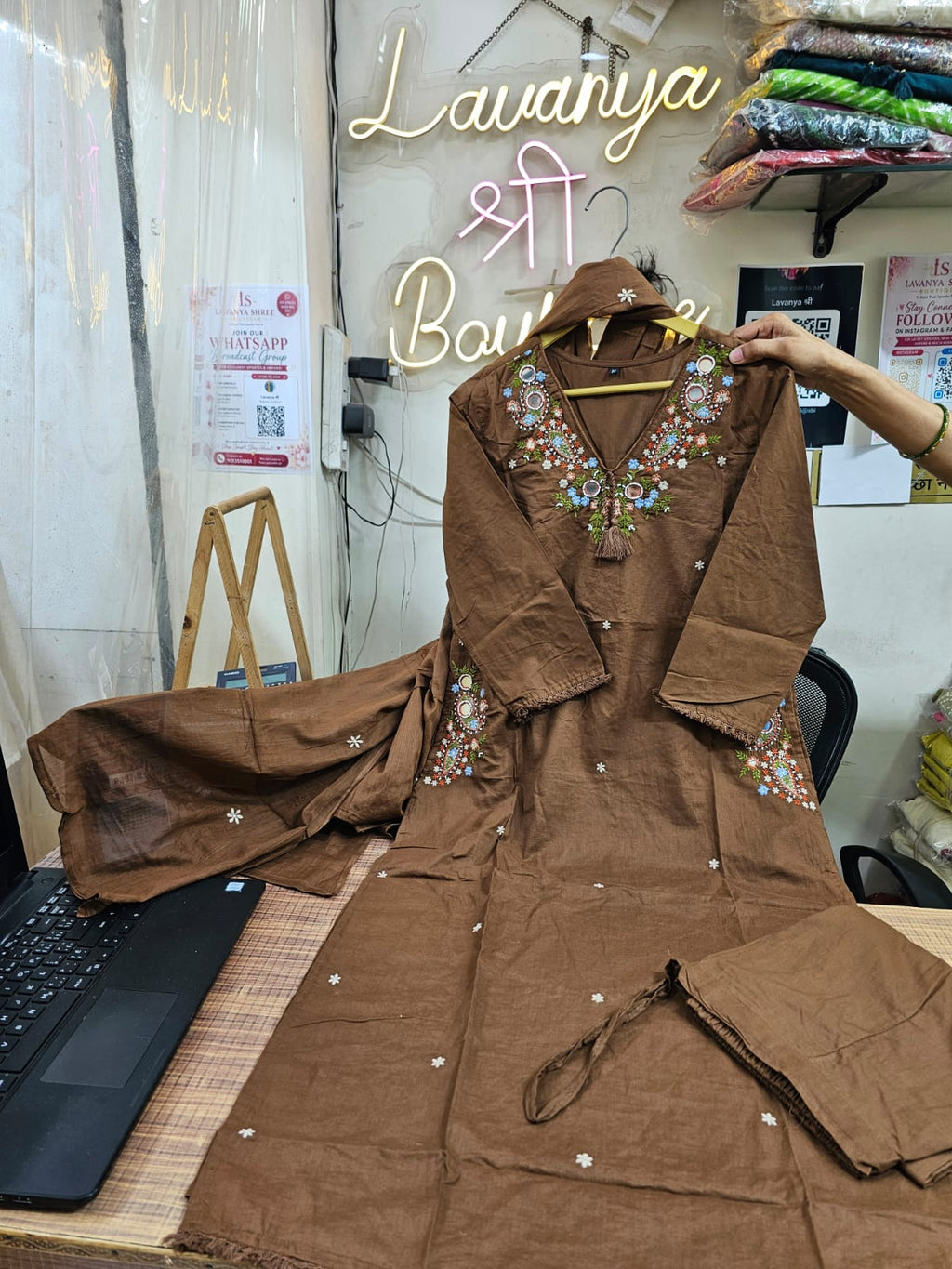 Pure Cotton Embroidery & Mirror Work Design Suit | 3 Pcs