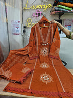 Long Kurta with Palazzo Pant | Mirror Sequin Hand Work & Pintex Detailing | 3-Pcs Suit Set
