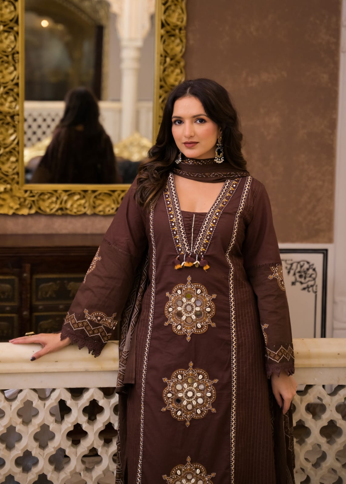 Long Kurta with Palazzo Pant | Mirror Sequin Hand Work & Pintex Detailing | 3-Pcs Suit Set