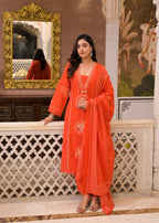 Long Kurta with Palazzo Pant | Mirror Sequin Hand Work & Pintex Detailing | 3-Pcs Suit Set
