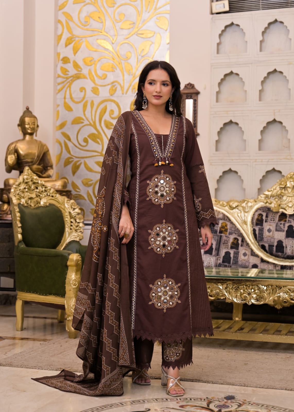 Long Kurta with Palazzo Pant | Mirror Sequin Hand Work & Pintex Detailing | 3-Pcs Suit Set