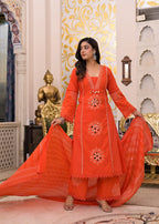 Long Kurta with Palazzo Pant | Mirror Sequin Hand Work & Pintex Detailing | 3-Pcs Suit Set