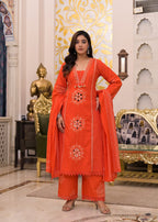 Long Kurta with Palazzo Pant | Mirror Sequin Hand Work & Pintex Detailing | 3-Pcs Suit Set