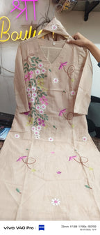 Mul Cotton Suit Set with Flower Embroidery