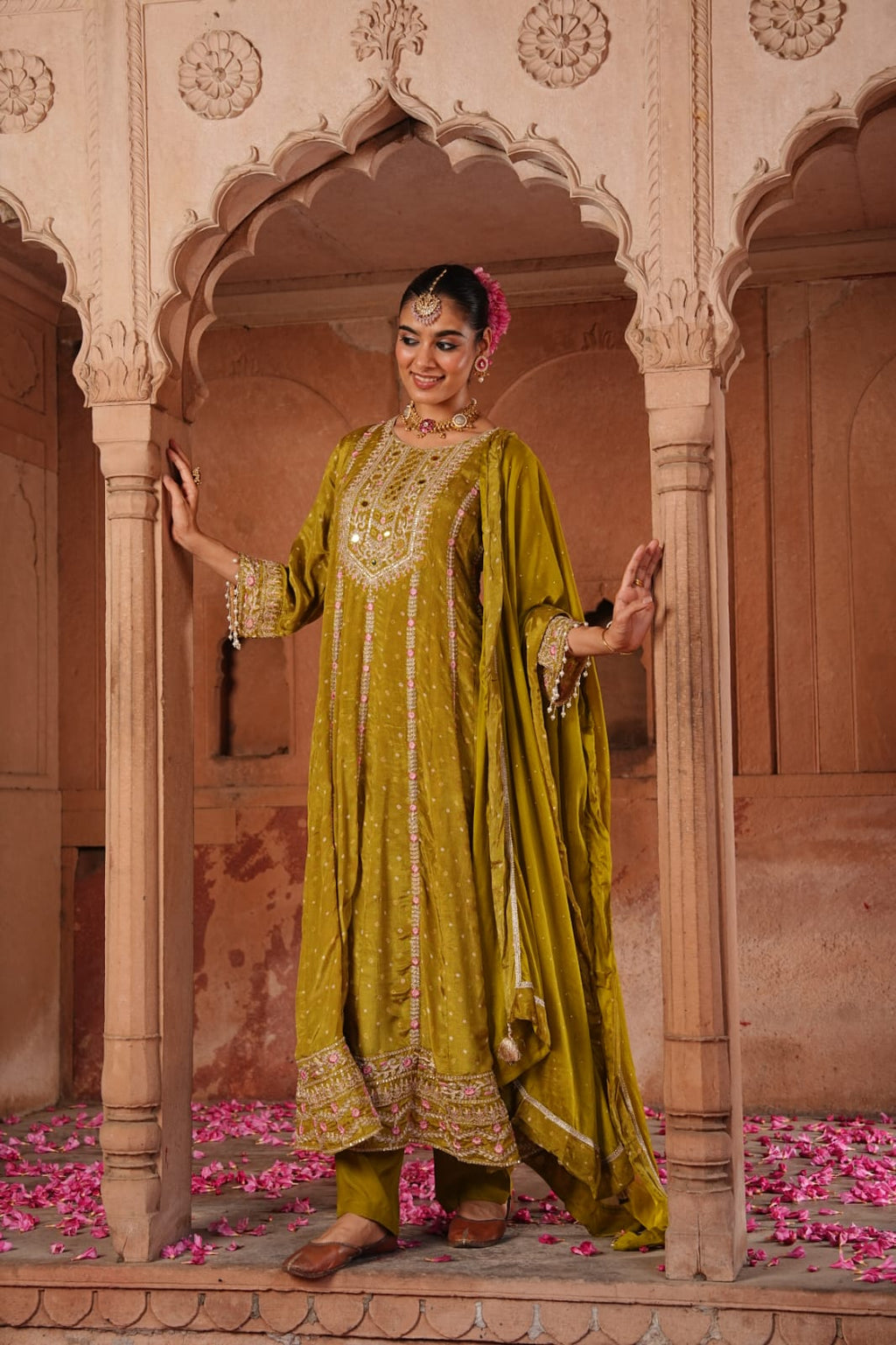 Pure Chinnon 3-Piece Anarkali Suit with Pant