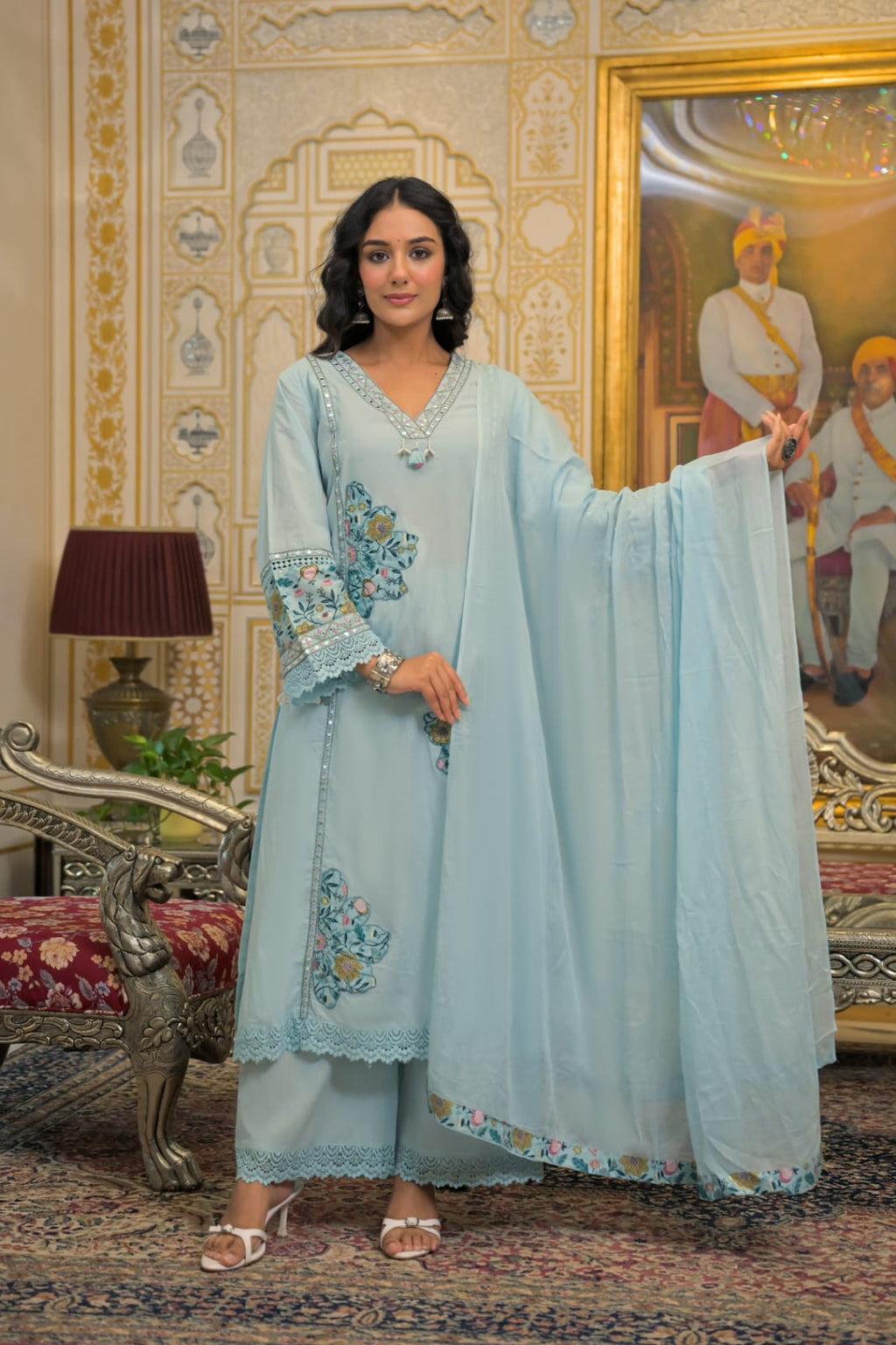 Cotton 3-Piece Straight Suit | Lace, Shell & Applique work