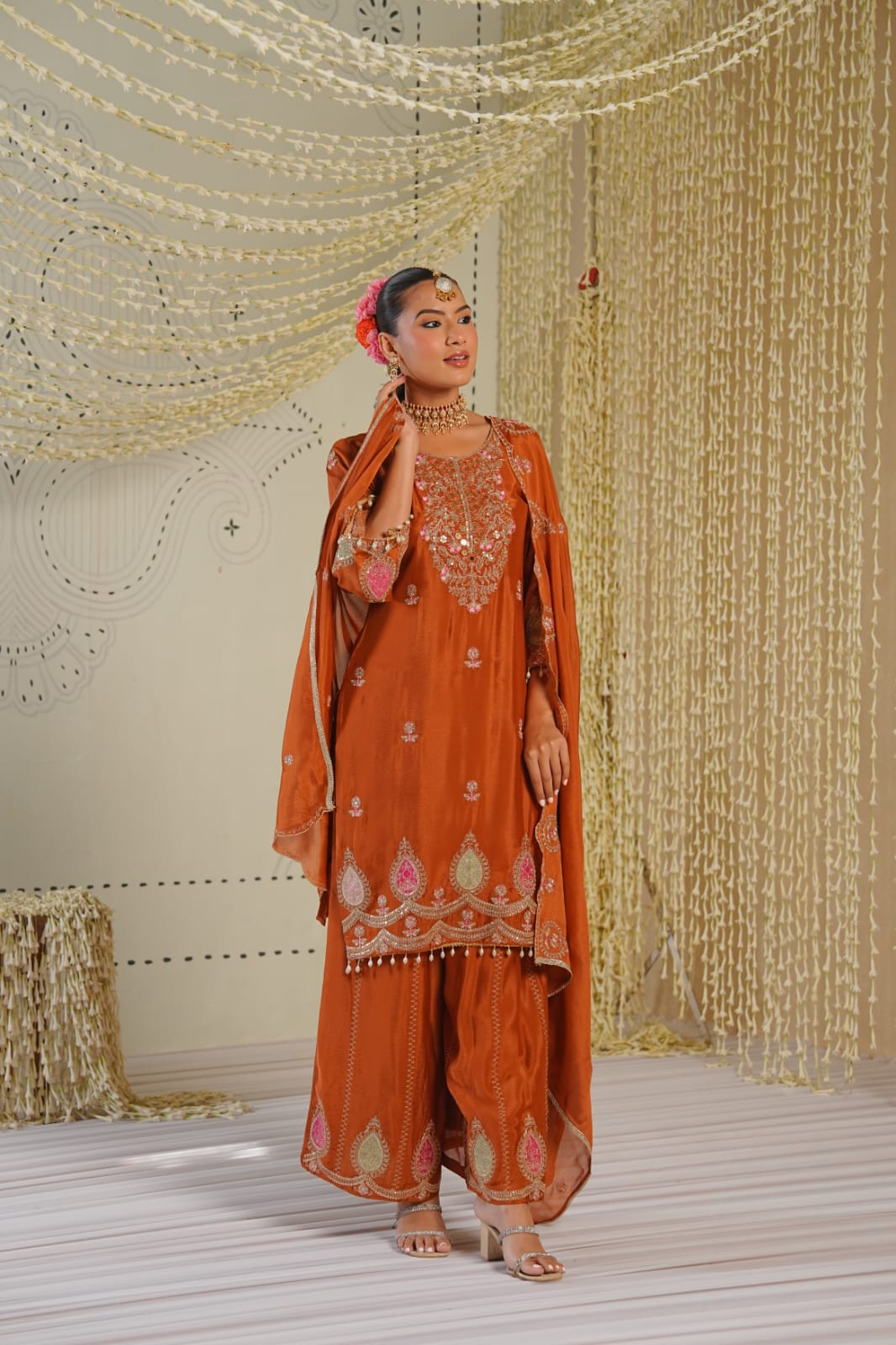 Pure Chinnon 3-Piece Straight Suit with Sharara