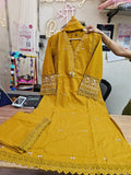 Premium Cotton 3-Piece A-Line Suit with Lining | Mirror, Shells, Pearl & Embroidery Work