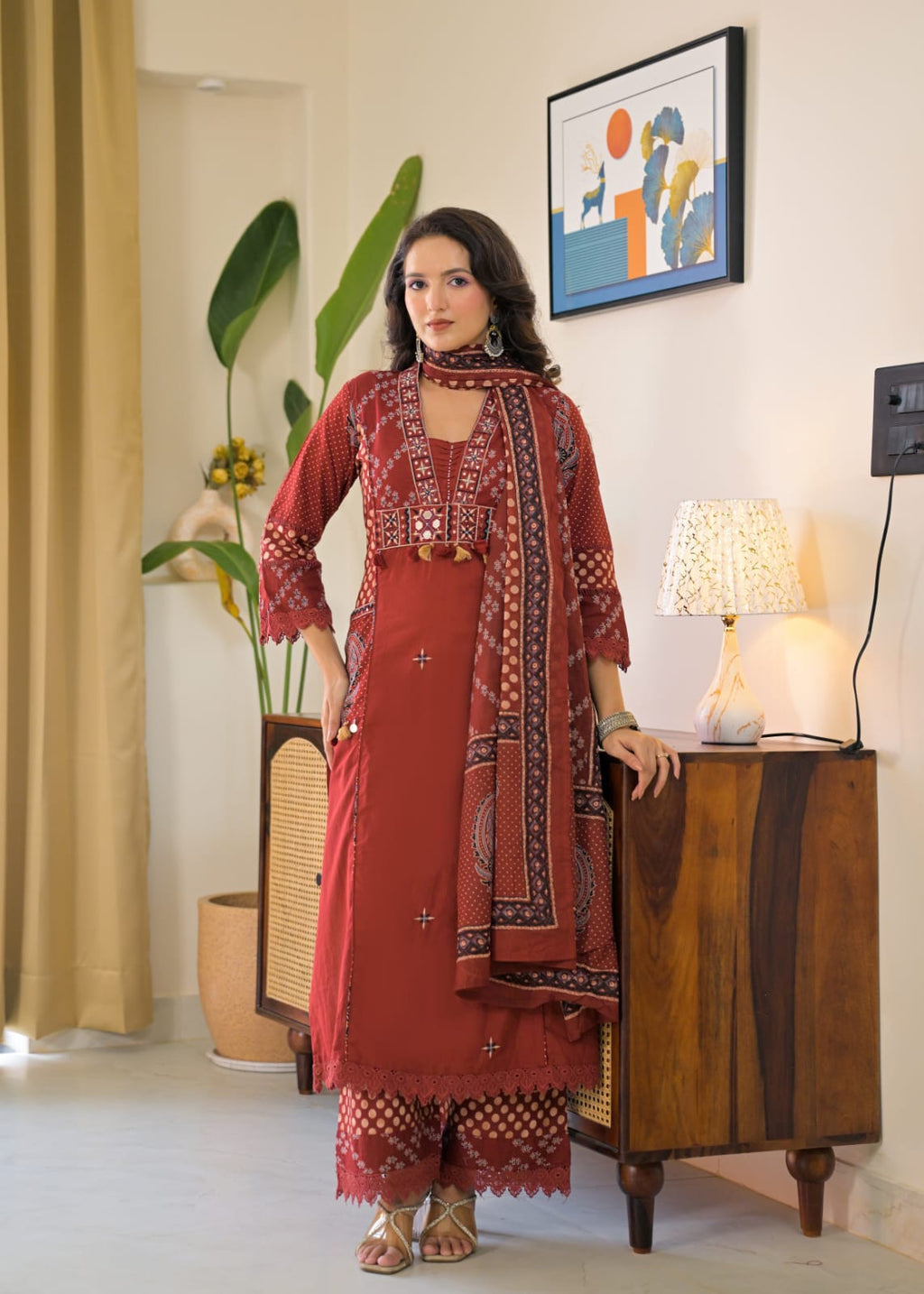 Cotton 3-Piece A-Line Suit | Embroidery & Lace Work | Boutique Collection