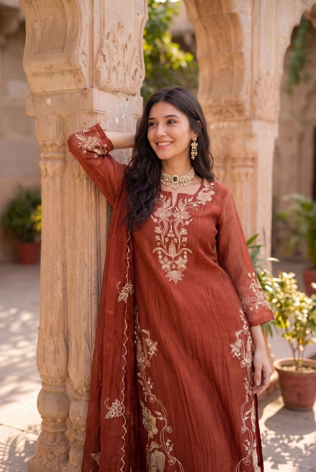 Mulmul Chanderi Festival Wear Suit with Lining, Applique Work & Cut Work Dupatta