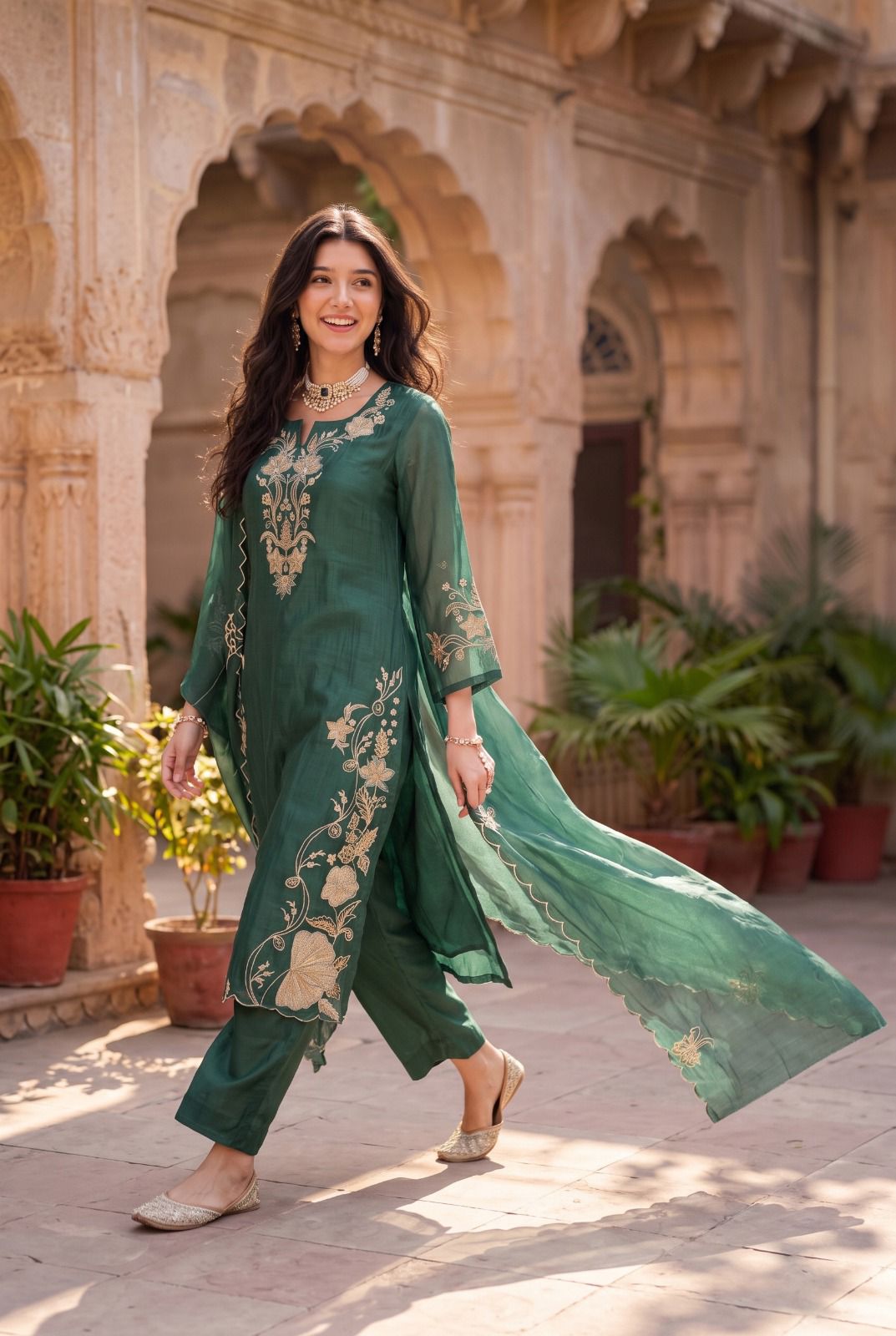 Mulmul Chanderi Festival Wear Suit with Lining, Applique Work & Cut Work Dupatta