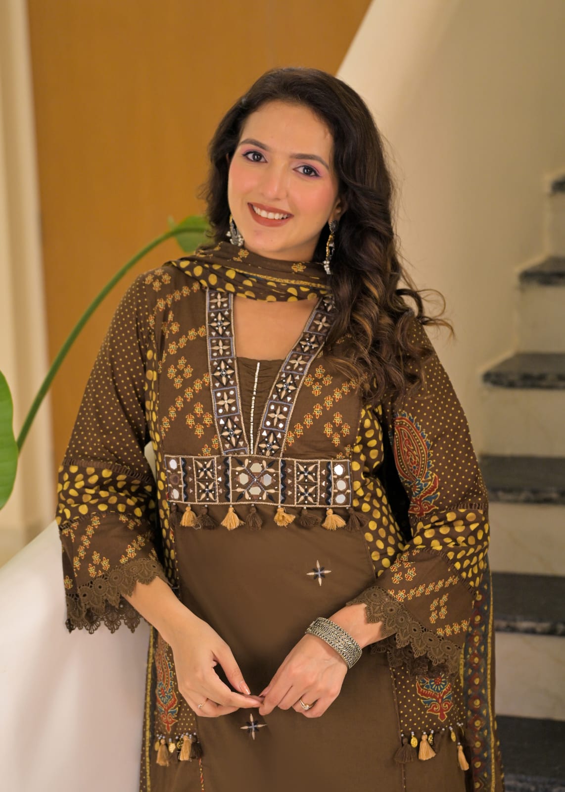 Cotton 3-Piece A-Line Suit | Embroidery & Lace Work | Boutique Collection