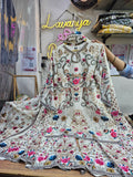 Off White Floral Print Pure Crepe 3-Piece Suit with Sharara