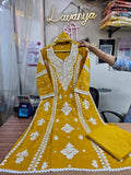 Cotton 3-Piece A-Line Suit | Embroidery & Lace Work |