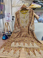 Pure Chinnon 3-Piece Straight Suit with Sharara | Bandhani Texture