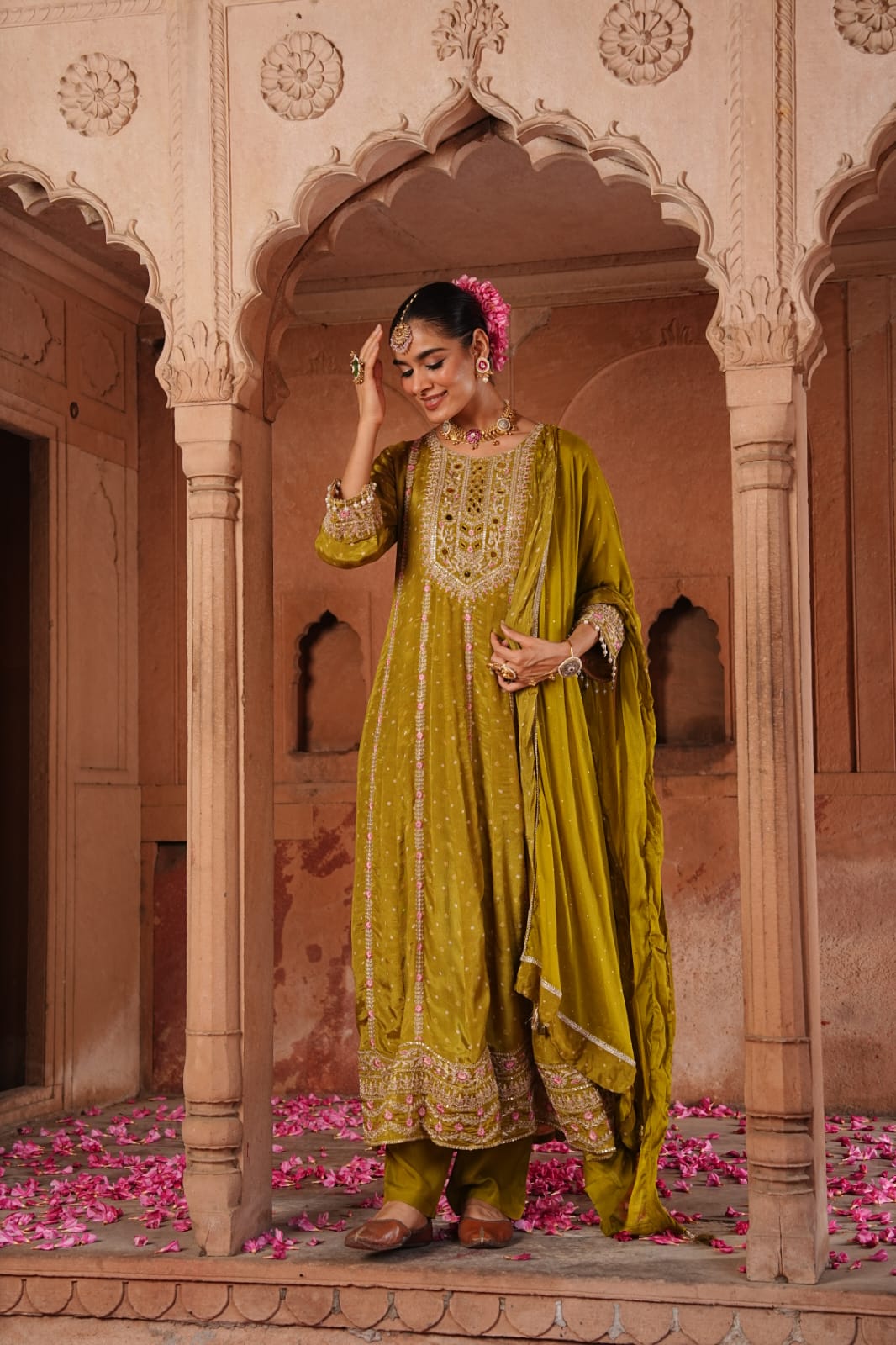 Pure Chinnon 3-Piece Anarkali Suit with Pant