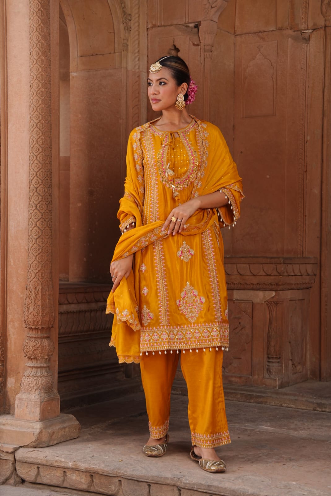 Premium Pure Chinnon 3-Piece Straight Suit with Palazzo