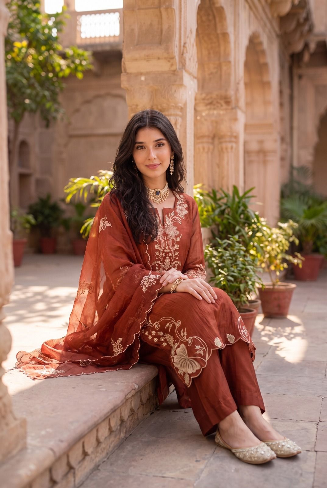 Mulmul Chanderi Festival Wear Suit with Lining, Applique Work & Cut Work Dupatta