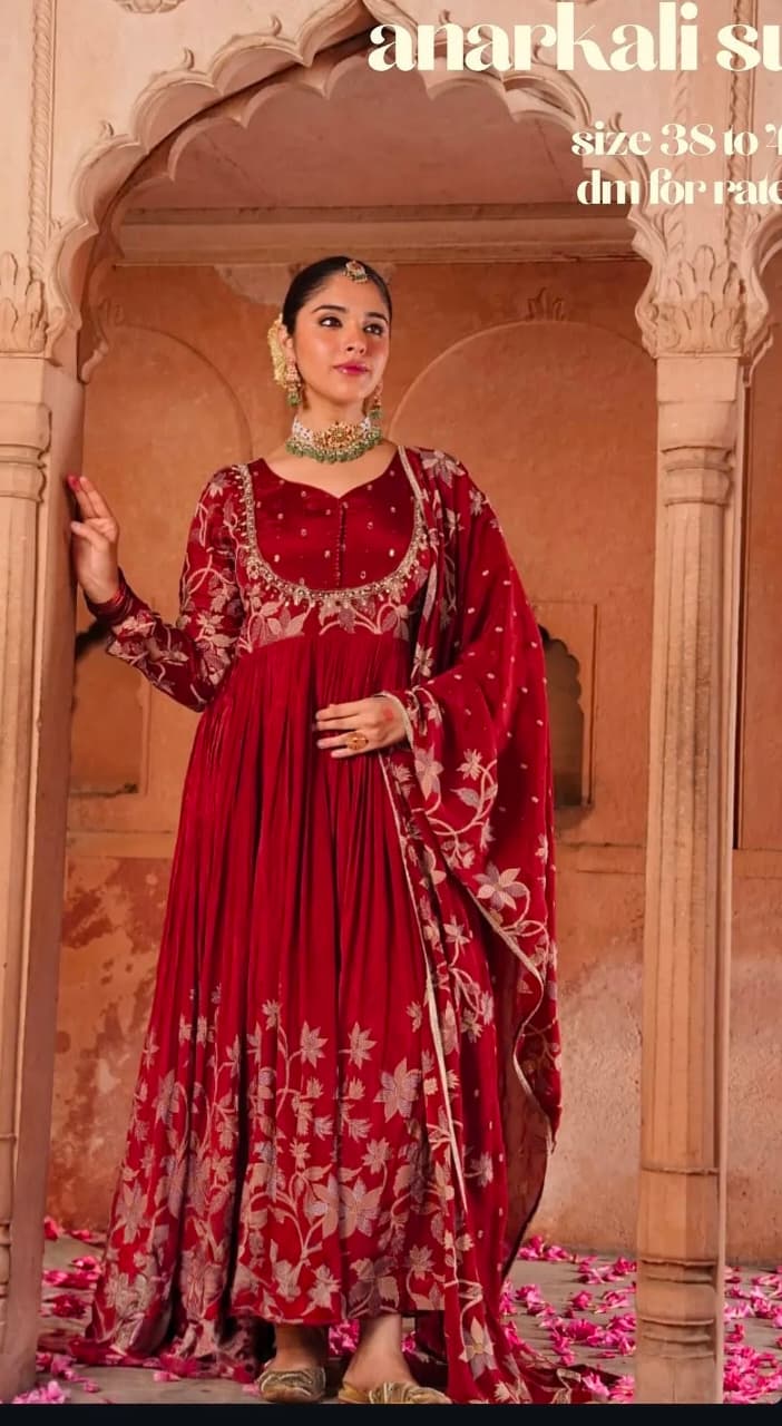 Pure Chinnon 3-Piece Anarkali Suit with Pant