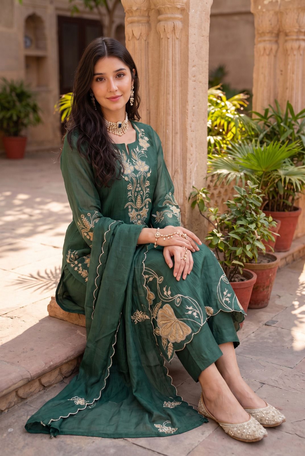 Mulmul Chanderi Festival Wear Suit with Lining, Applique Work & Cut Work Dupatta