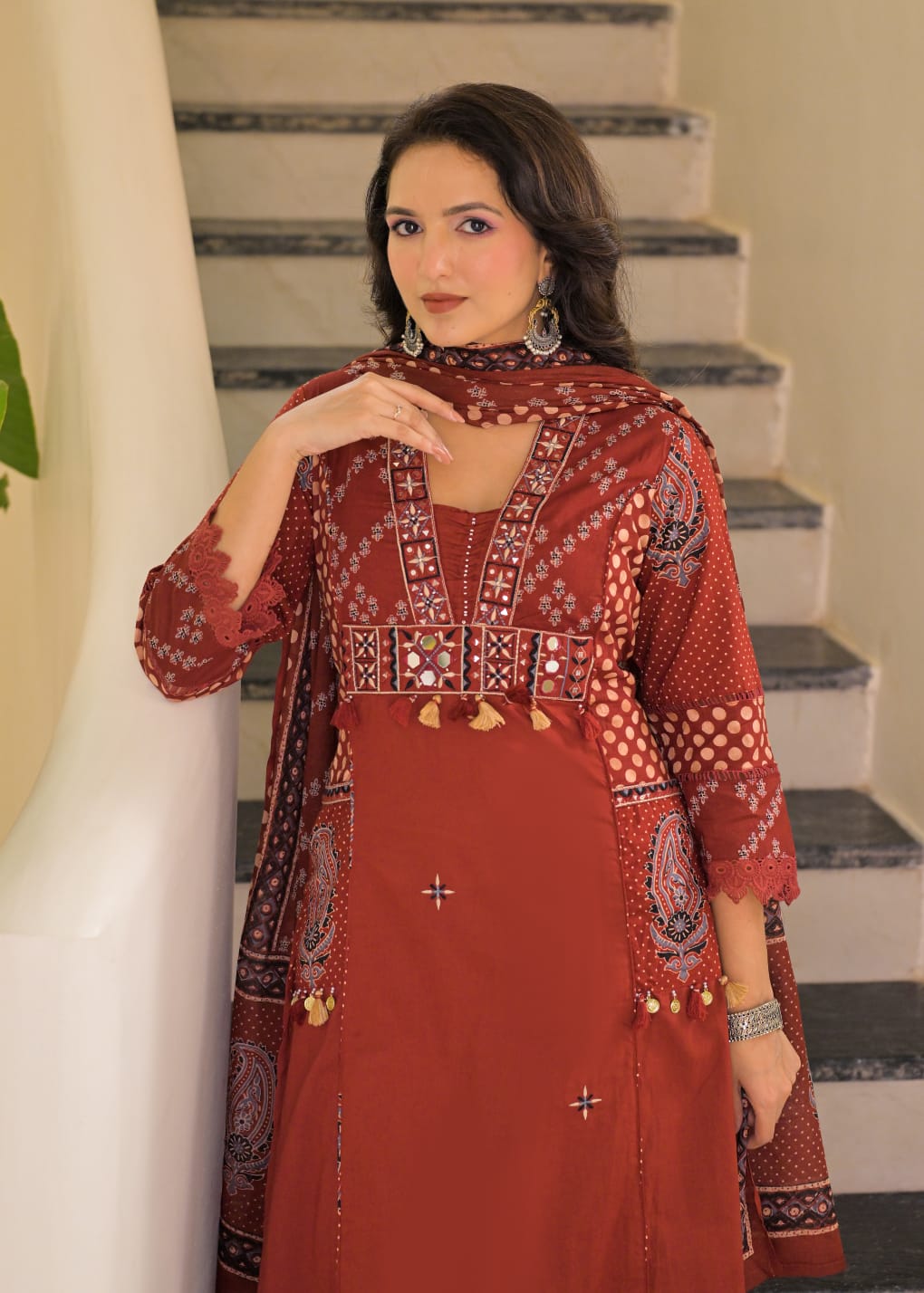 Cotton 3-Piece A-Line Suit | Embroidery & Lace Work | Boutique Collection