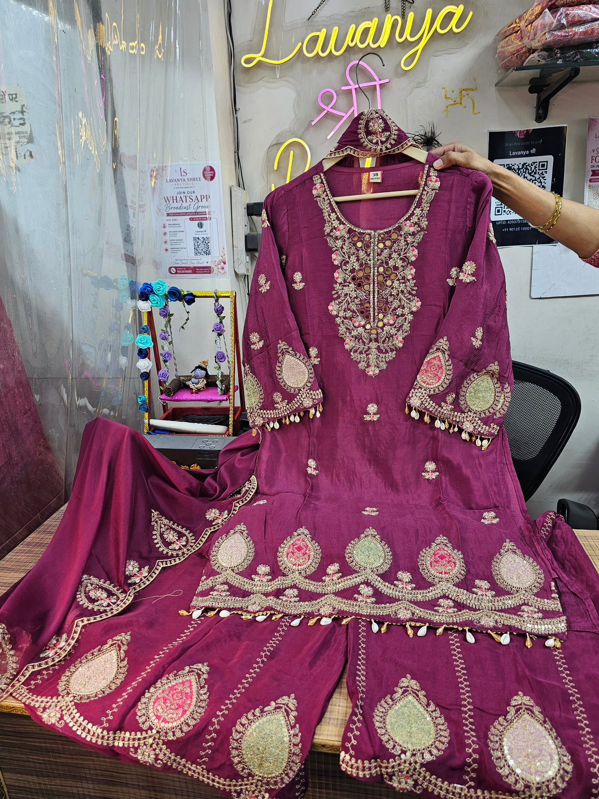 Pure Chinnon 3-Piece Straight Suit with Sharara