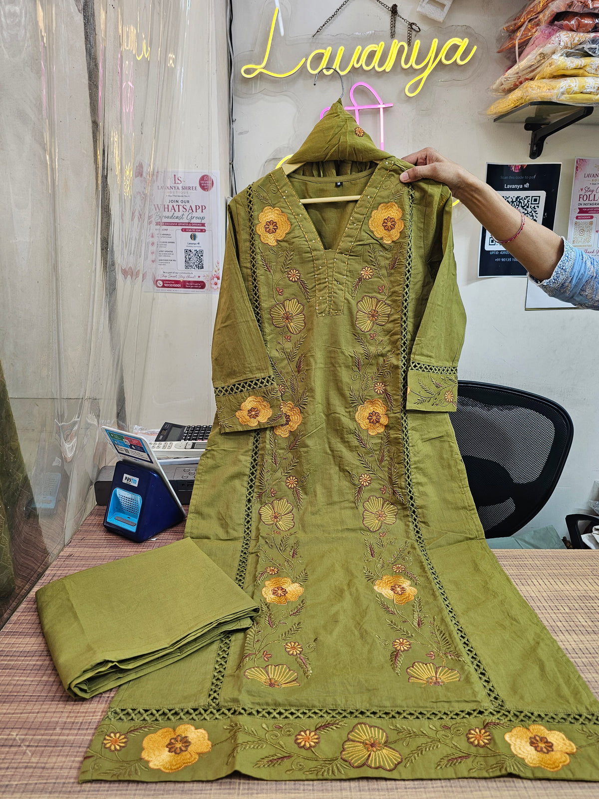 Cotton 3-Piece Suit | Embroidery, Lace Work & Lining