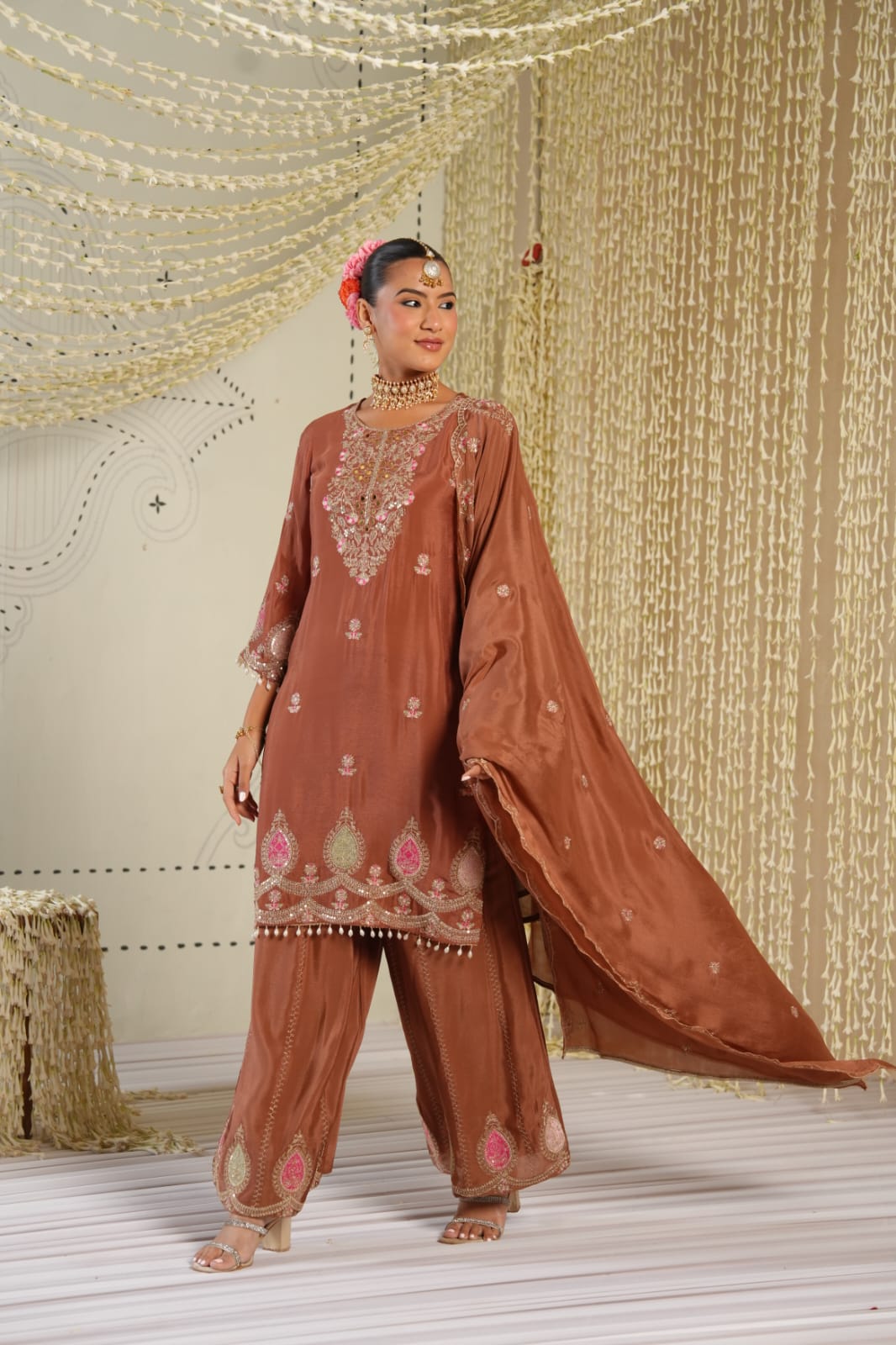 Pure Chinnon 3-Piece Straight Suit with Sharara